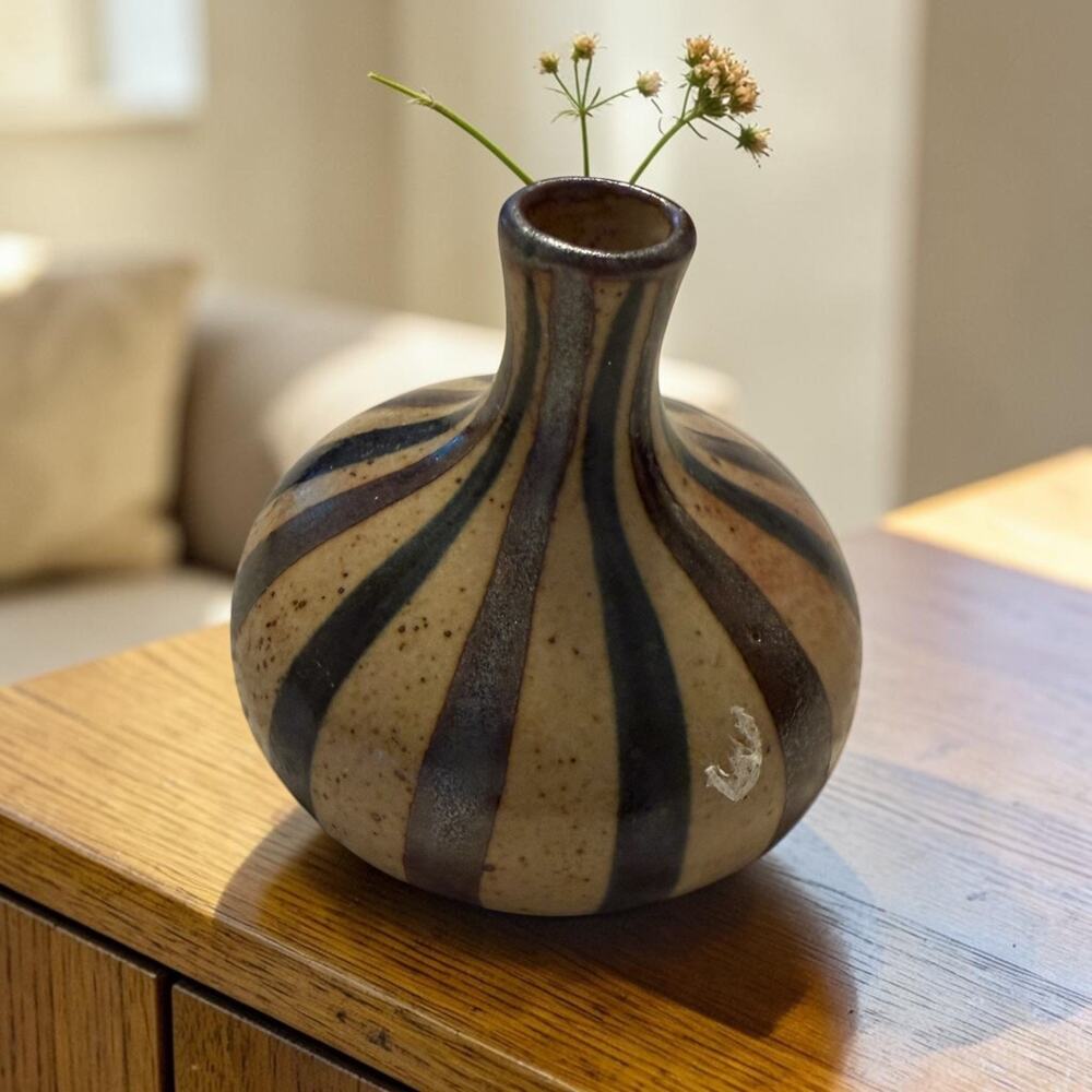Vintage Otagiri OMC Stoneware Pottery Vase Stripes Hand Painted JAPAN 3975/67